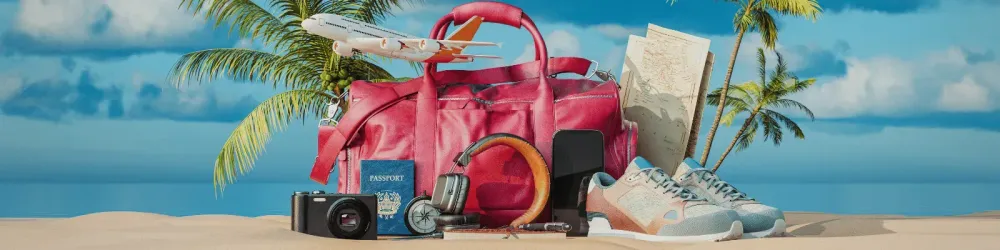 Vacation essentials packing, luggage concept